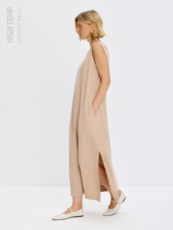 Льняной сарафан макси с карманами