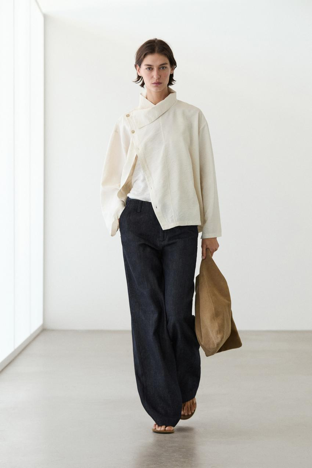 Massimo Dutti Брюки с широкими штанинами из льняной смеси, темно-синий