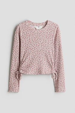 H&M Лонгслив на завязках и в рубчик, светло-розовый