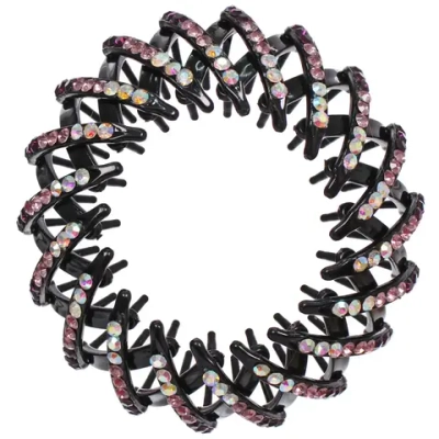 Заколка - автомат пластиковая «KLEVER», цвет черный со стразами пудра, 7*14см (в пакете с подвесом)