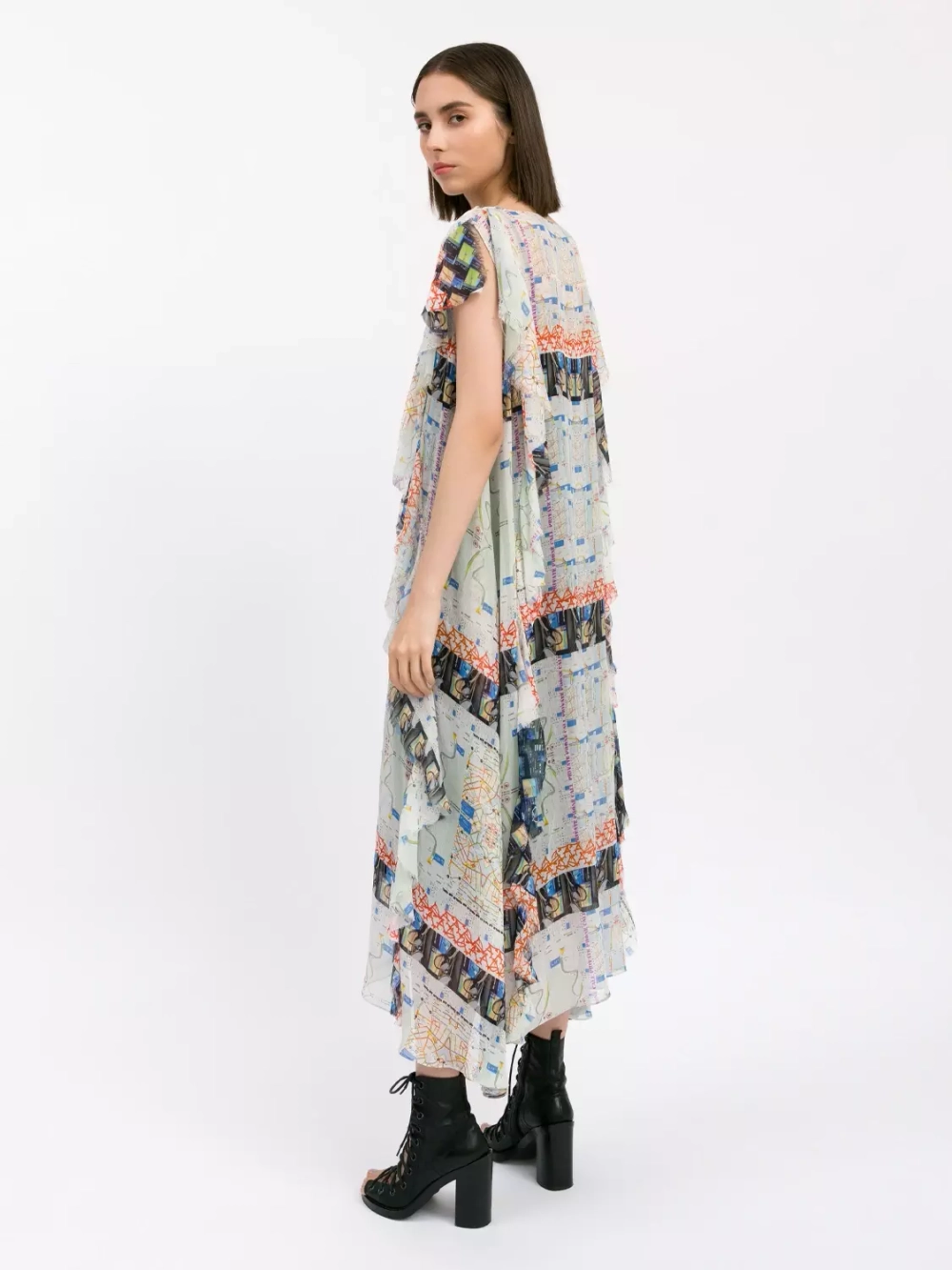Платье из принтованной ткани с воланами OLA OLA
