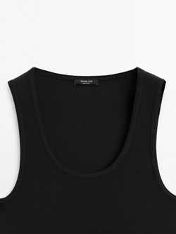 Massimo Dutti Топ из 100% хлопка с широкими бретелями, черный