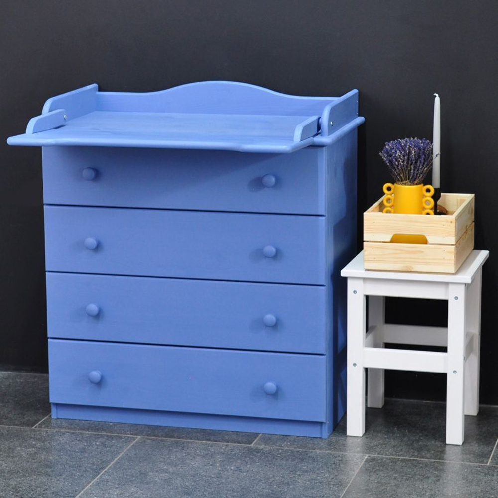 Пеленальный комод деревянный Алиса с откидным столиком, 80х44х88 см, детский широкий комод с 4 ящиками для хранения вещей из массива сосны, синий