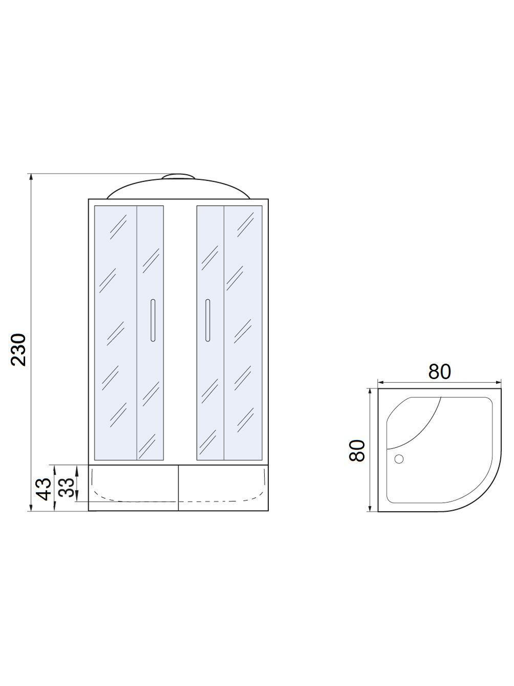 Душевая кабира  МОНОМАХ 10000012113 XL 80/43 С МЗ  с поддоном