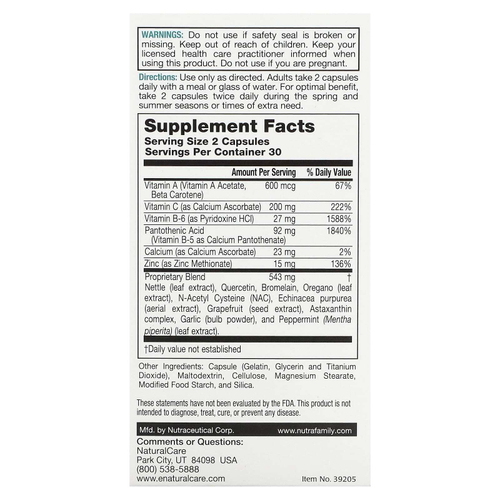 NaturalCare, SinuFix, капсулы для поддержки носовых пазух, 60 капсул