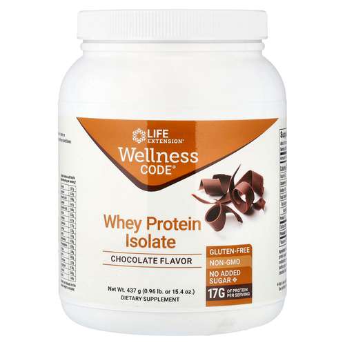 Life Extension, Wellness Code®, изолят сывороточного протеина, со вкусом шоколада, 437 г (0,96 фунта)