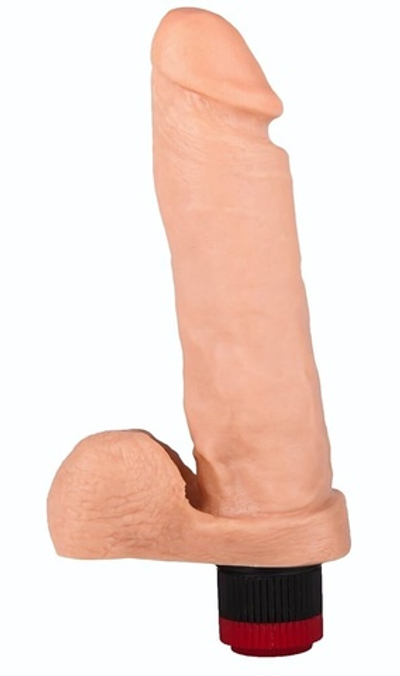 Гелевый виброфаллос с мошонкой - 19 см. (Цвет: телесный)