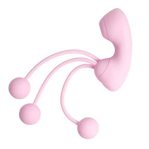 Розовый вакуумный стимулятор 16см с вагинальными виброшариками Youvic DF923-PINK