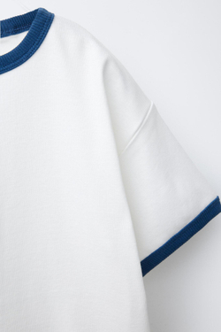 ZARA ФУТБОЛКА С КОНТРАСТНОЙ ОКАНТОВКОЙ, СИНИЙ