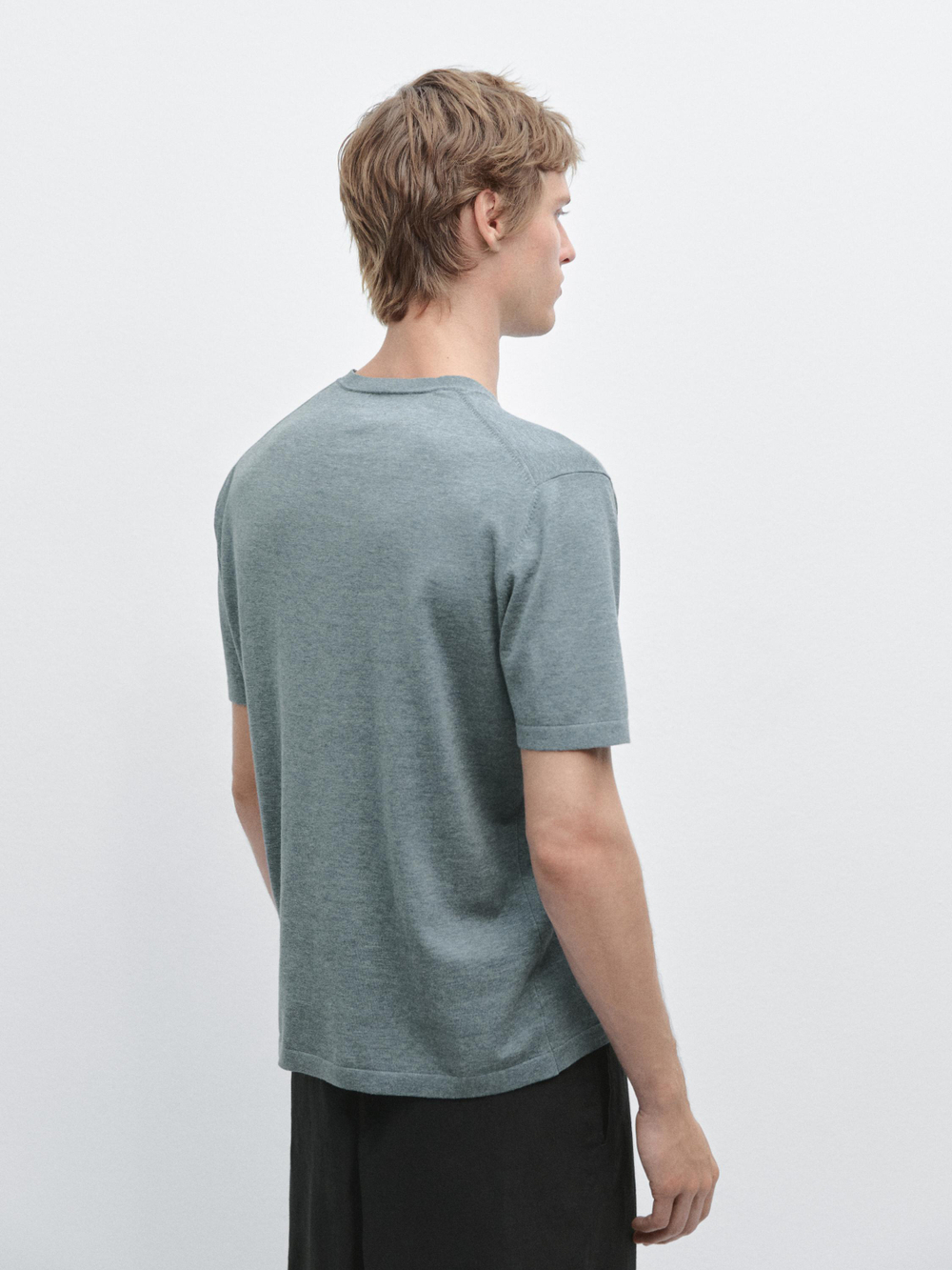 Massimo Dutti Хлопковая футболка с коротким рукавом, синий