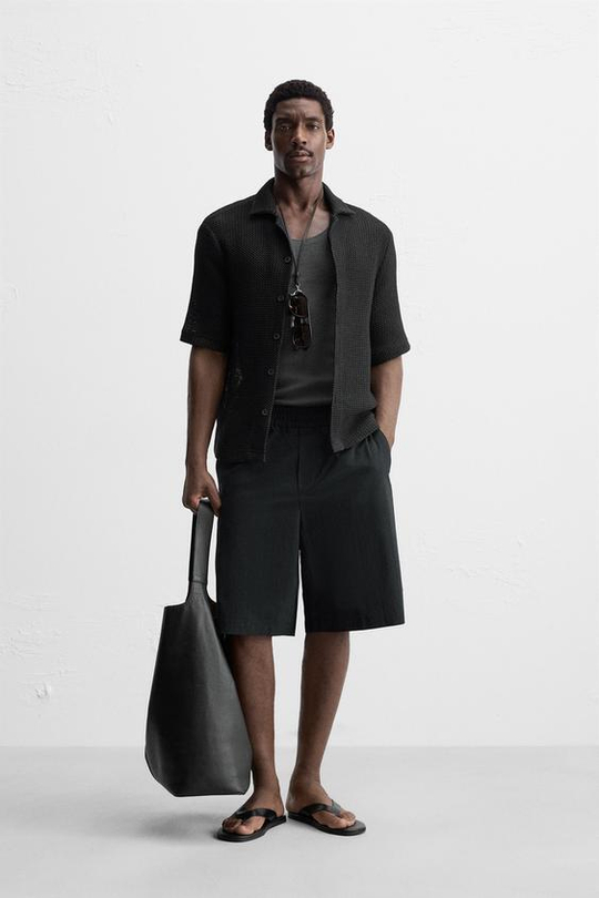 ZARA ХЛОПКОВЫЕ ШОРТЫ RELAXED FIT, ЧЕРНЫЙ