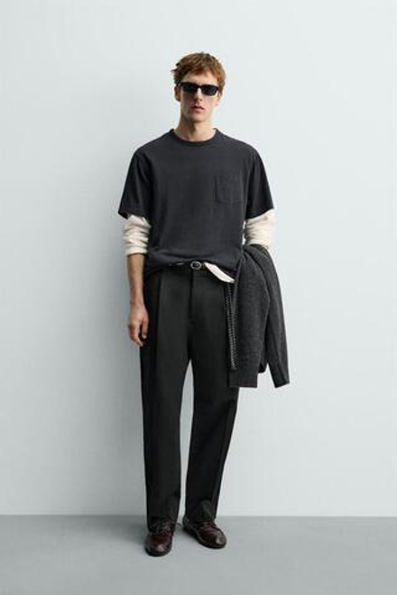 ZARA Х AARON LEVINE ФУТБОЛКА С КАРМАНОМ, МОРСКОЙ СИНИЙ