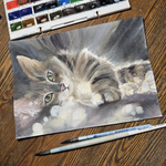 Картина авторская акварельная в паспарту 30х40 см на стену для интерьера "Кисюня"