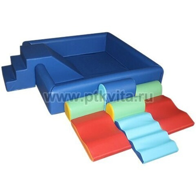 Сухой бассейн «Путешествие-2» (разборный, модуль-горка со ступенькой, волна - 3 шт., ролик - 4 шт.) объем 1,2 м2, вес 26 кг, 3 места