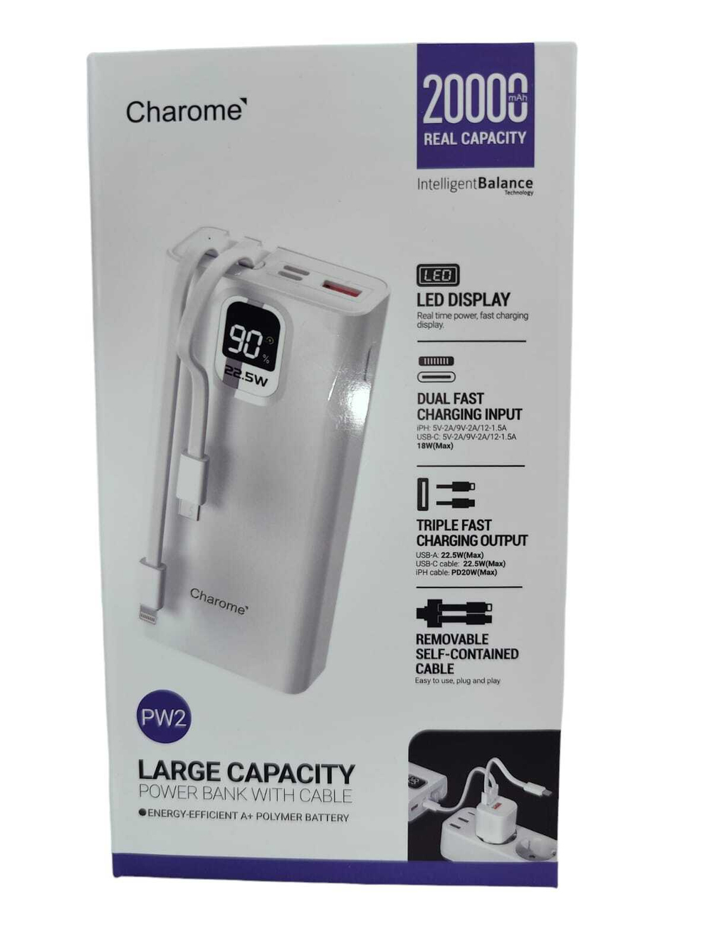 Портативный аккумулятор CHAROME PW2 20000 mAh PD 20W+22.5W  (белый)