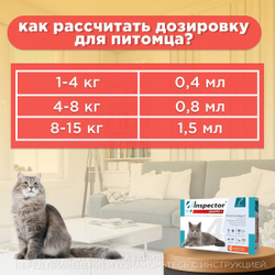 Капли inspector Quadro К от гельминтов и других паразитов для кошек 4-8кг 3 пипетки