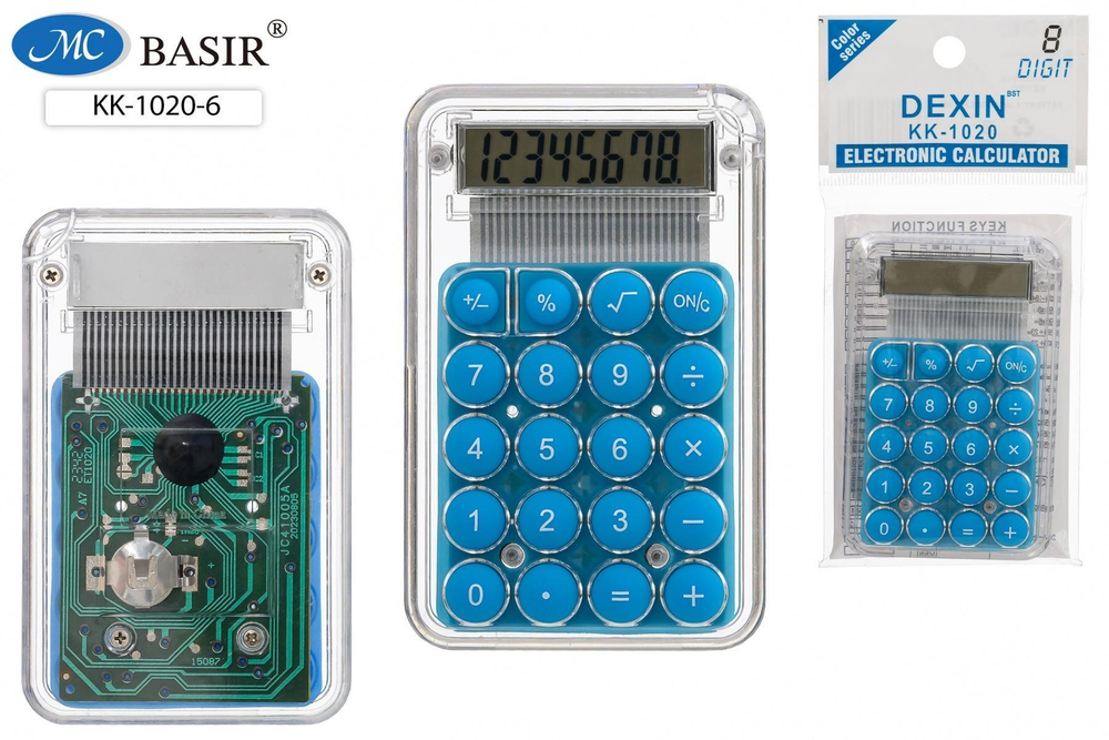 Калькулятор для детей 8-разрядный питание от батарейки прозрачный, цвет микс (Basir)