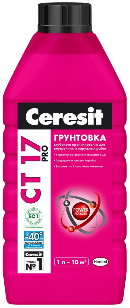 Грунтовка Ceresit СТ17 для внутр/наруж работ (1,0л)