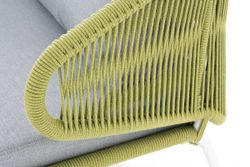 "Милан" диван 2-местный плетеный из роупа, каркас алюминий светло-серый (RAL7035) шагрень, роуп салатовый меланж круглый, ткань светло-серая