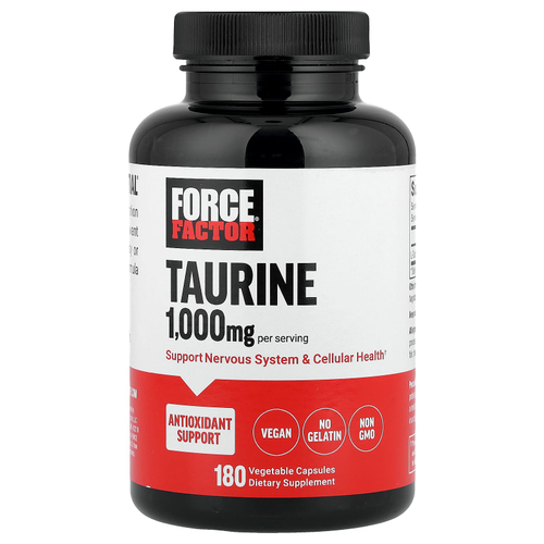 Force Factor, таурин, 180 растительных капсул (500 мг в 1 капсуле)