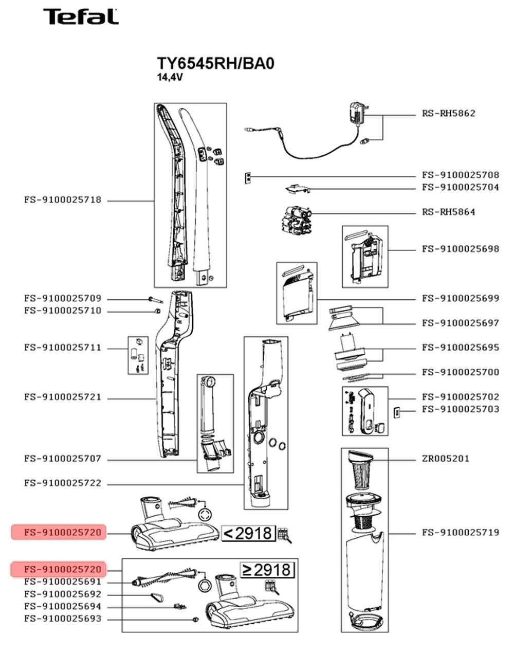 Щетка для пылесоса Tefal (Тефаль) в сборе FS-9100025720