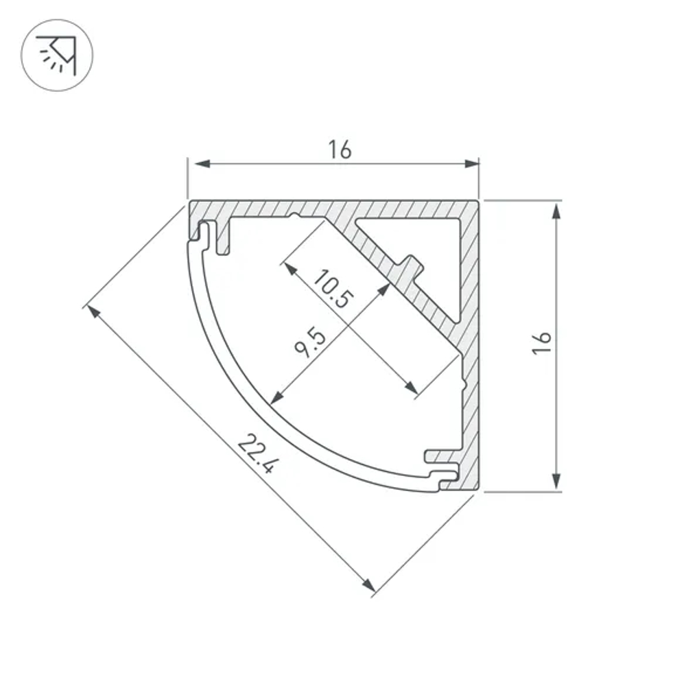 Профиль SL-KANT-H16-S10-2000 ANOD (Arlight, Алюминий) 053562