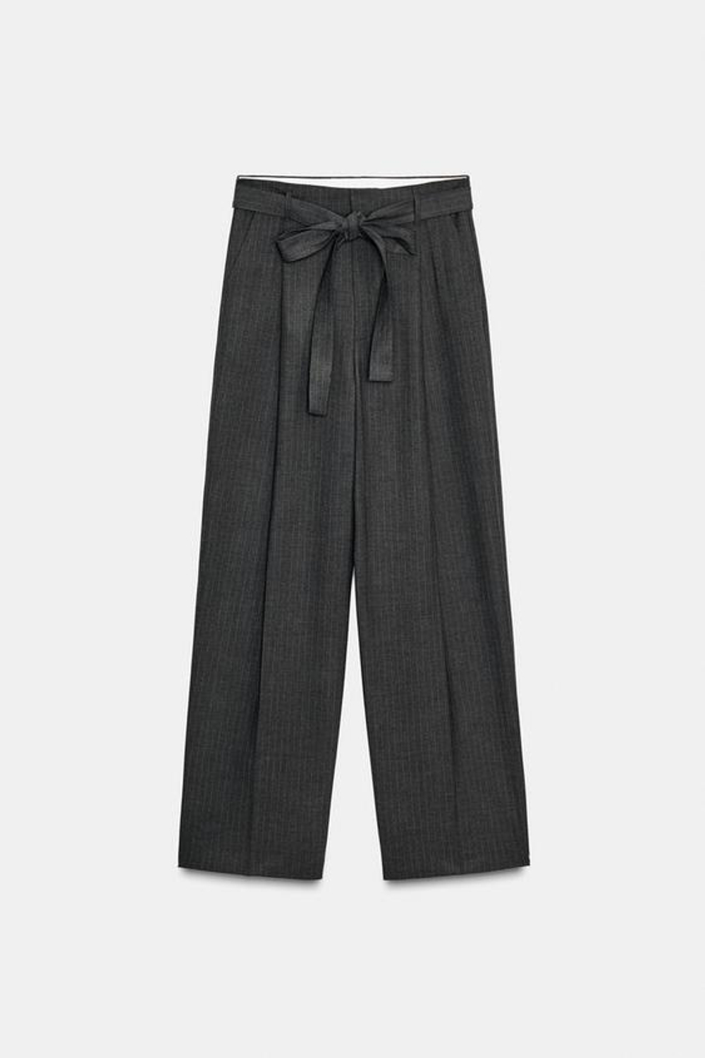 ZARA БРЮКИ В ТОНКУЮ ПОЛОСКУ С ПОЯСОМ, СВИНЦОВЫЙ