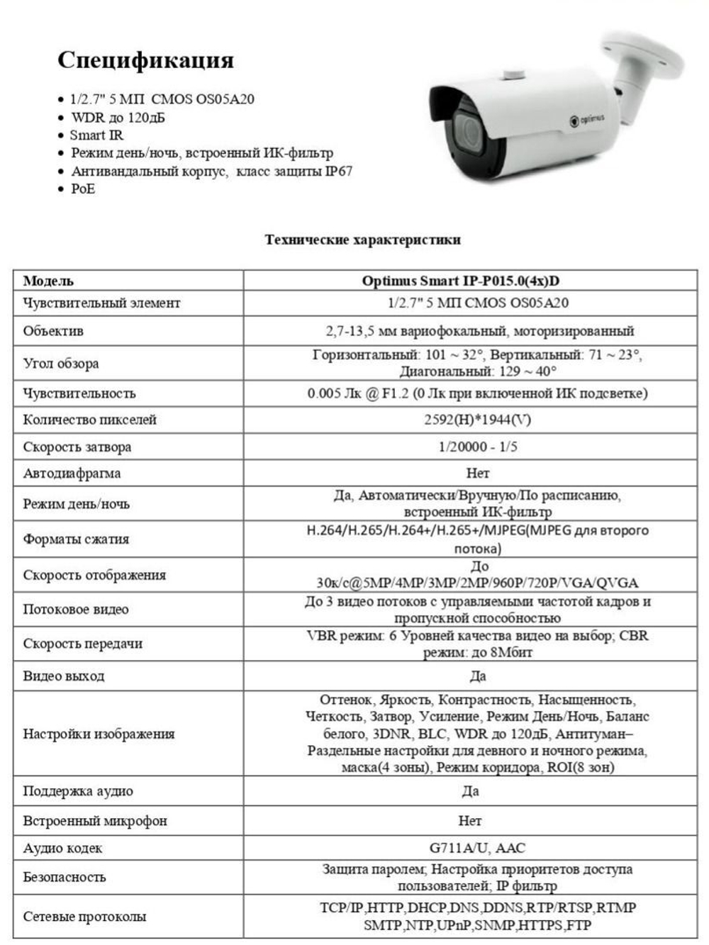 Видеокамера Optimus Smart IP-P015.0(4x)D
