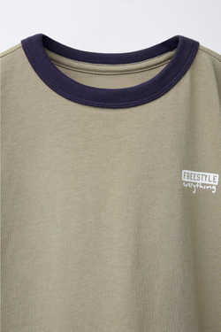 ZARA ФУТБОЛКА С КОНТРАСТНОЙ ОТДЕЛКОЙ, ХАКИ