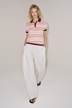 ZARA ТРИКОТАЖНОЕ ПОЛО В ПОЛОСКУ, РОЗОВЫЙ/БЕЛЫЙ