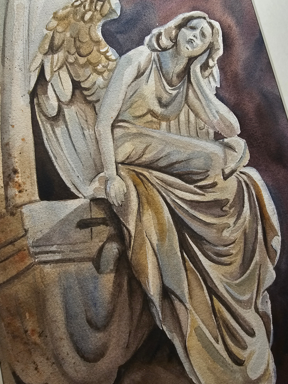 Картина авторская акварельная в паспарту 30х40 см на стену для интерьера "Ангел ночи"