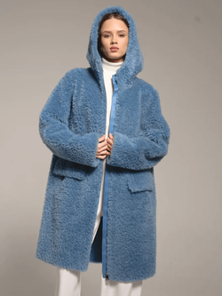 Шуба из 100% шерсти мериноса, синяя, Severina