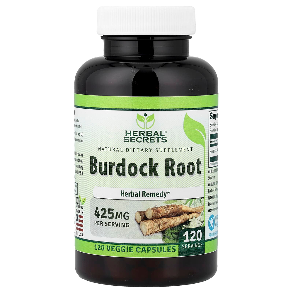 Herbal Secrets, Корень лопуха, 425 мг, 120 растительных капсул