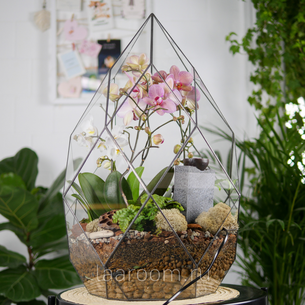 Флорариум с орхидеей и водопадом Будда Фаберже