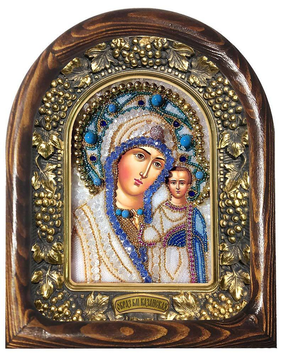 Божия Матерь Казанская (бисер, лазурит, бирюза, аквамарин)