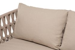 "Диего" диван 2-местный плетеный из роупа, основание дуб, каркас алюминий светло-серый (RAL7035) муар, роуп бежевый круглый, ткань бежевая 052