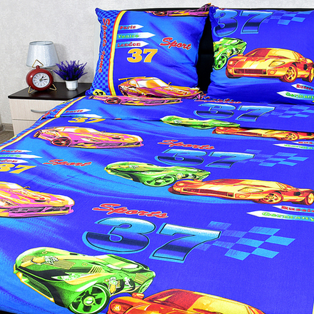 Комплект постельного белья "IS. ГОНКИ СИНИЙ", бязь, 100% хлопок.