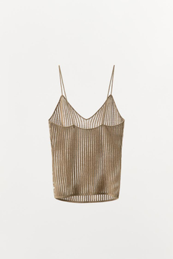 ZARA ТРИКОТАЖНЫЙ ТОП С ПАЙЕТКАМИ, ЗОЛОТИСТЫЙ
