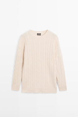 Massimo Dutti Свитер из 100% кашемира с косами, бежевый