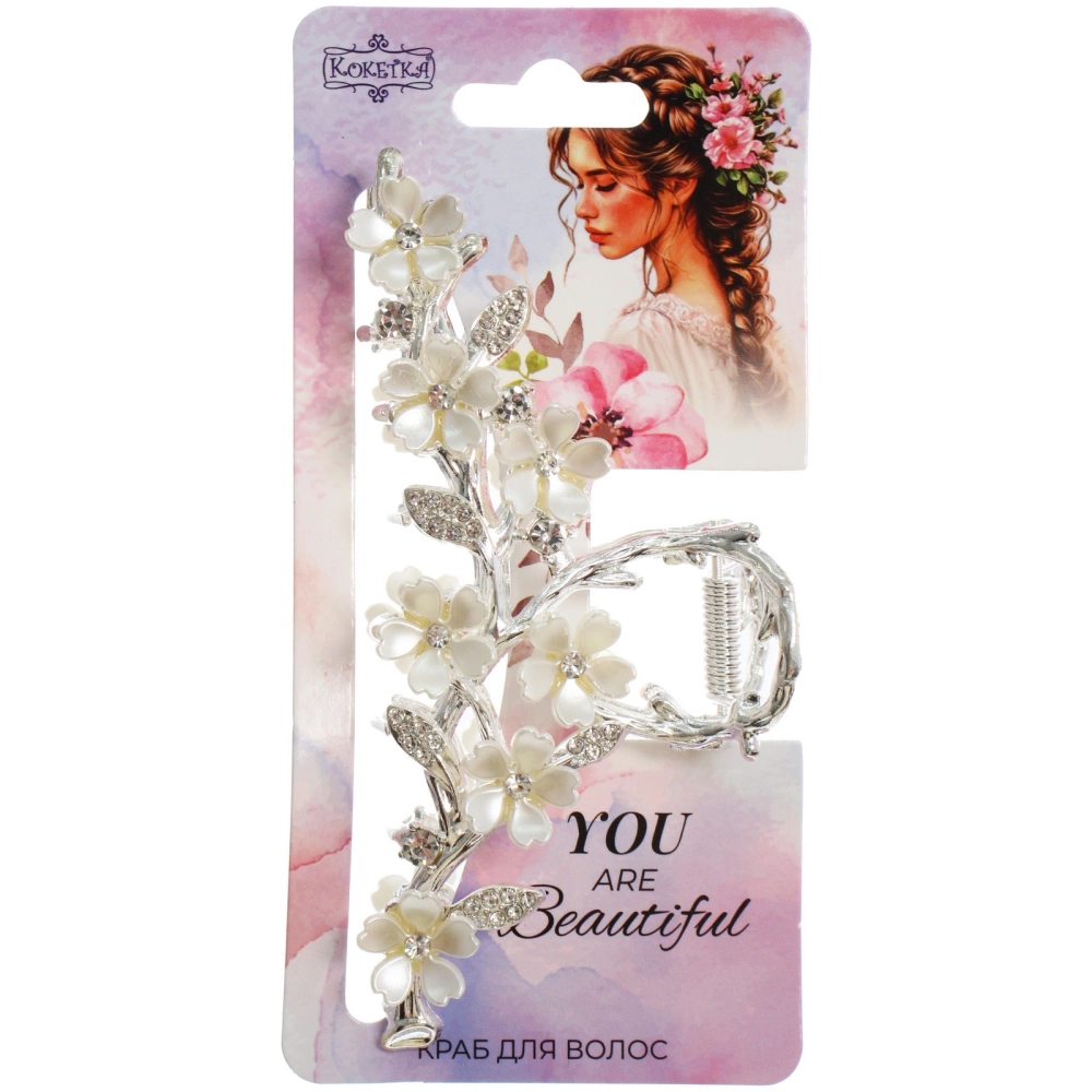 Заколка-краб для волос «AKS - DesignPRO», веточка сакуры, цвет золото и хром, 11,3*5см