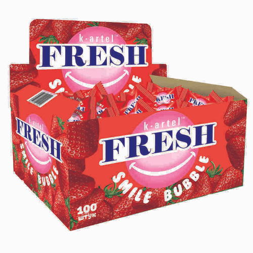 Резинка жеват дражир "FRESH SMILE Bubble" со вкусом клубники 100шт*20 блоков.