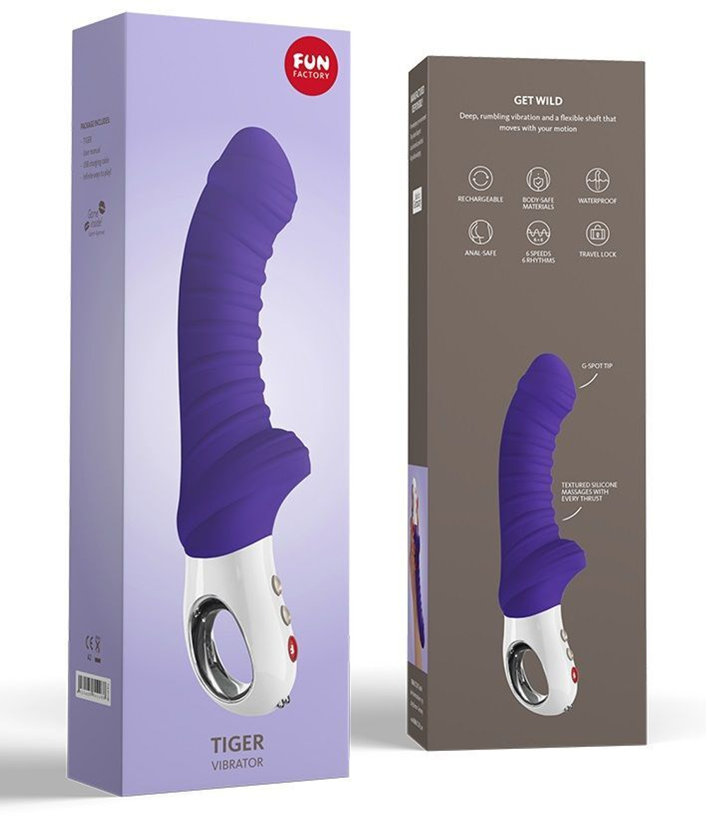 Фиолетовый вибратор с рёбрышками Tiger - 22,3 см. (Цвет: фиолетовый)