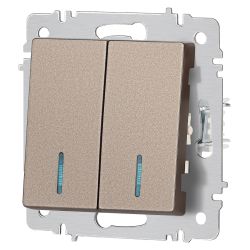 Выключатель Intro Accent 6-105-08 двойной с подсветкой, 10А-250В, IP20, СУ, AL/CU, бронза | Intro