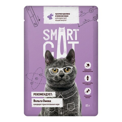 Smart Cat 85 г - консервы (пауч) для кошек и котят с кроликом (кусочки в соусе)