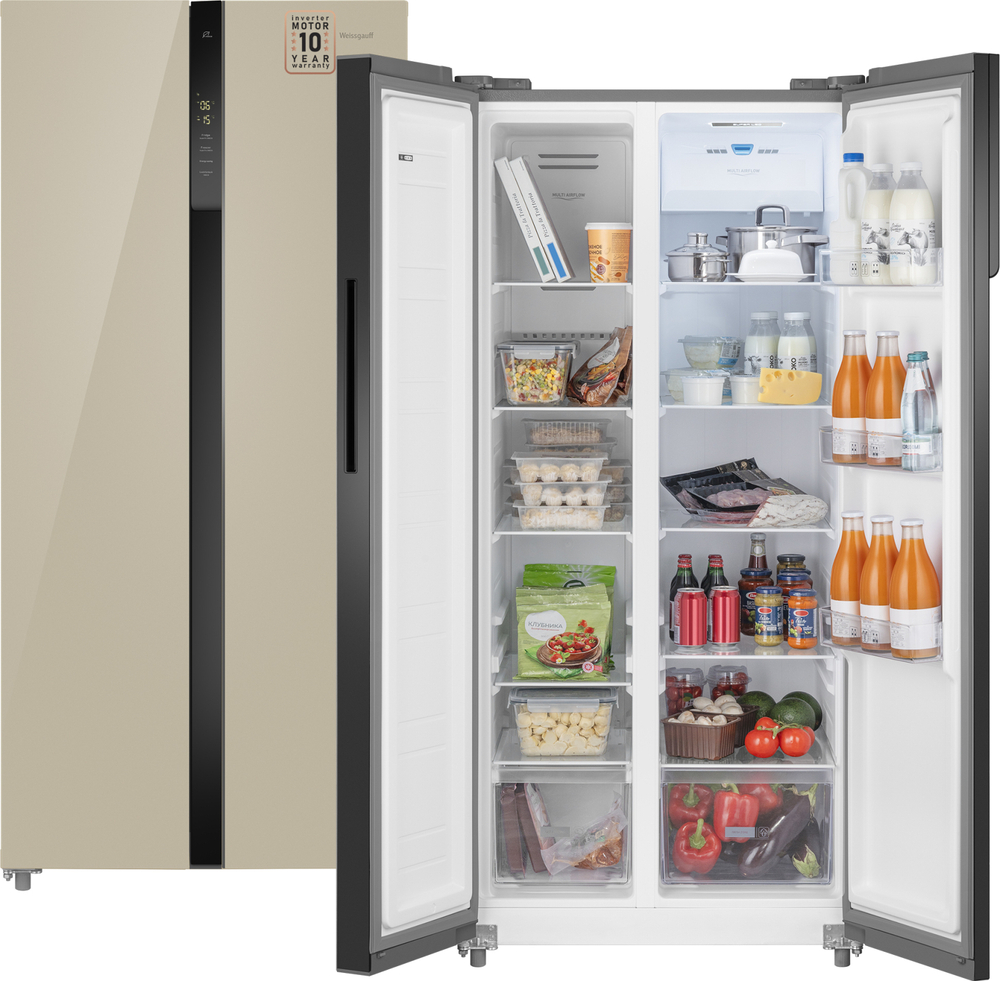 Weissgauff WSBS 500 Inverter NoFrost Beige Glass