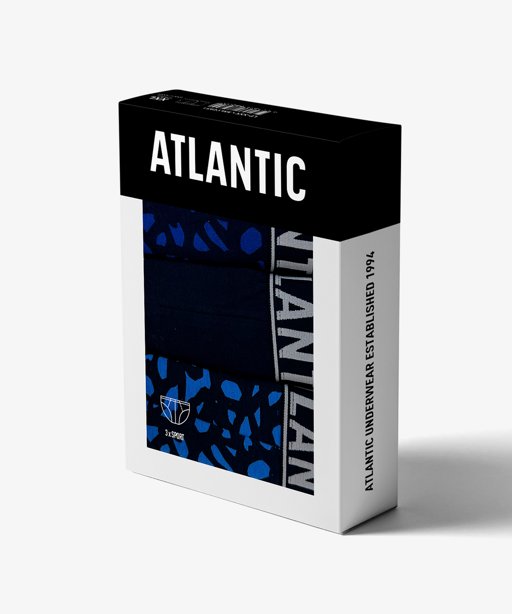 Мужские трусы слипы спорт Atlantic, набор 3 шт., хлопок, голубые + темно-синие, 3MP-151