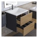 Тумба с раковиной Uperwood Barsa 50 см, раковина белая, подвесная тумба черная/дуб сонома