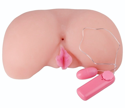 Вагина из кибер-кожи с выносным пультом управления вибрацией (Цвет: телесный)