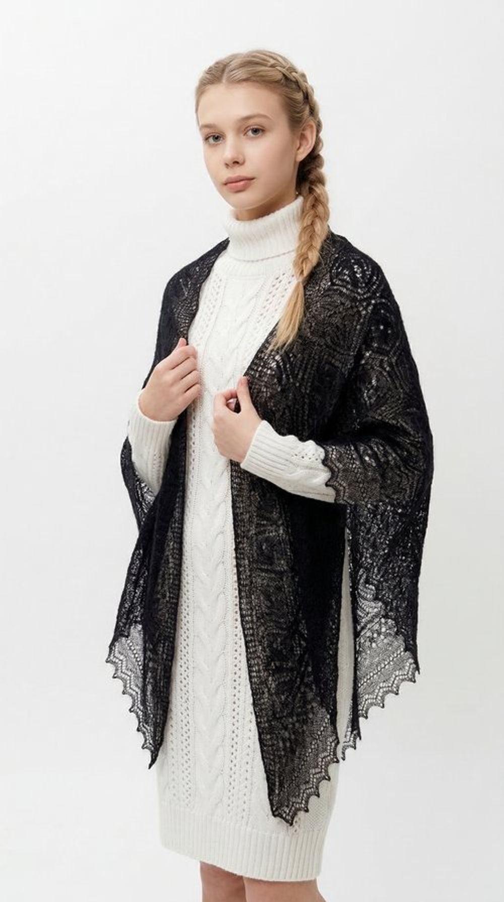 Оренбургский пуховый платок-паутинка А130-07 черный