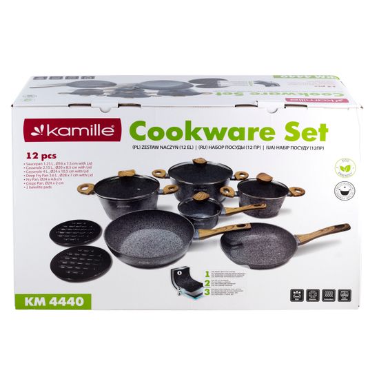 Набор посуды 12 предметов Kamille KM-4440 из алюминия с мраморным покрытием